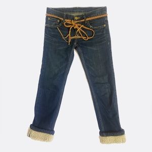Vintage Sherpa Hem Skinny Jean & Brown Woven Belt 💂‍♀️